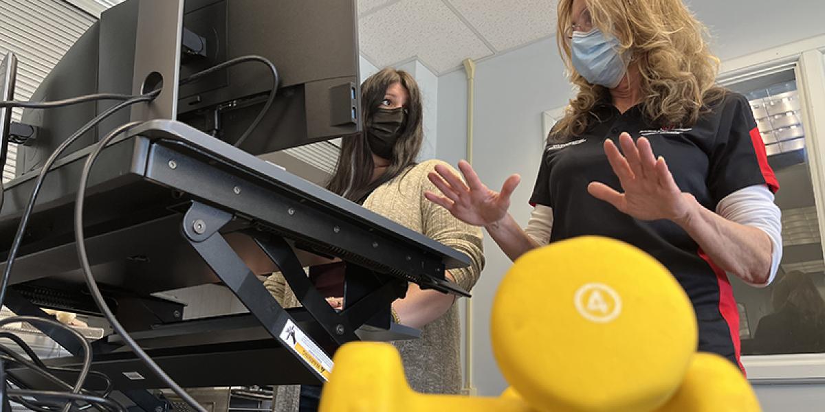 Woman at standing desk