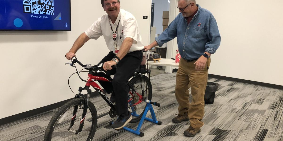 Man rides smoothie blender bike