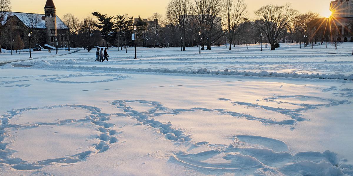 script ohio written in snow on the oval